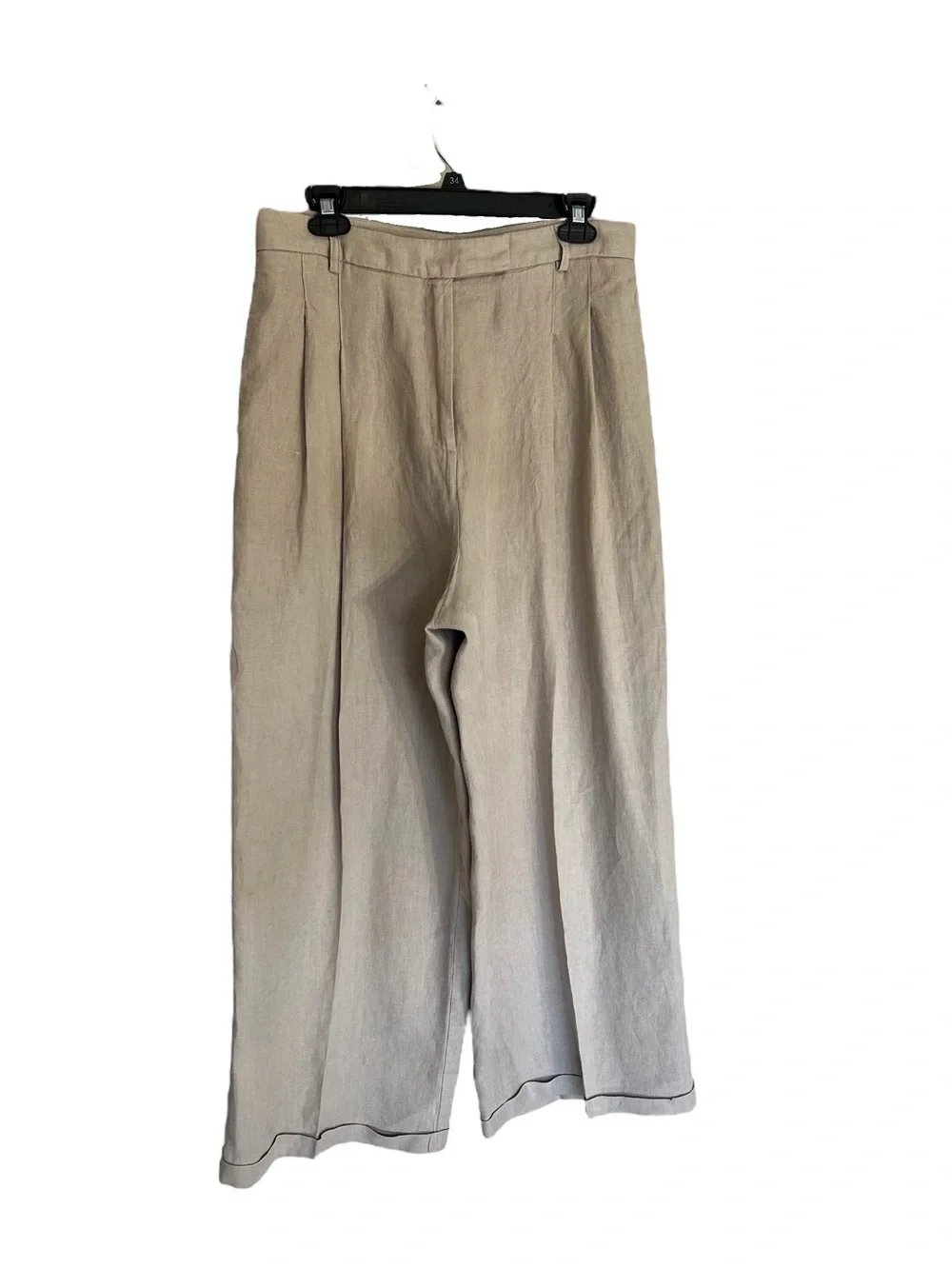 Free People Lyla wide leg cuffed linen trouser low slung pants beige 6 coastal